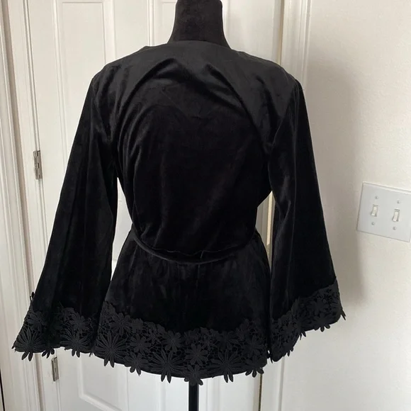 Mystree Black Velvet Wrap Jacket with floral embroidery. - Picture 3 of 10